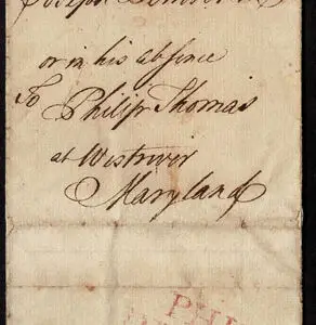 Lot 001 - UNITED STATES: Stampless; May 16, 1769  folded letter sheet bearing large red two line PHILA / DELPHIA origin - Image 1