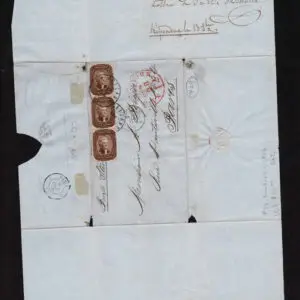 Lot 105 - UNITED STATES: Used to France: 1858 5c red brown Vertical STRIP OF THREE - Image 4