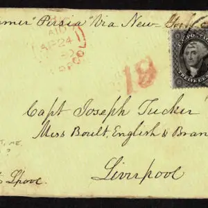 Lot 106 - UNITED STATES: Used to England: 1857 12c black Plate 1, two typically centered copies - Image 1