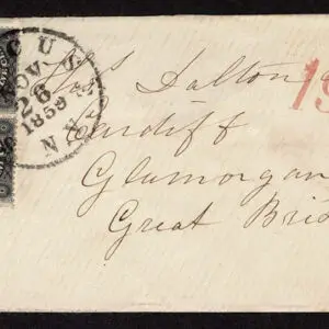 Lot 108 - UNITED STATES: Used to England;   1857  12c black Plate I HORIZONTAL PAIR - Image 1