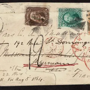 Lot 116 - UNITED STATES Used to France: 1861 - 63, 30c, 10c and 5c all tied on envelope (5c, 10c folded over) - Image 1