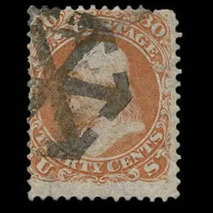 Lot 119 - UNITED STATES: 1861 30c orange with black New York Foreign Mail "Pinwheel" cancellation - Image 1
