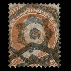 Lot 120 - UNITED STATES: 1861 30c orange with black New York Foreign Mail "Octagon with Cogged Wheel Center" cancellation - Image 1