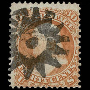 Lot 122 - UNITED STATES: 1861 30c orange with black New York Foreign Mail "Cogwheel" cancellation - Image 1