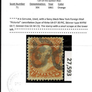 Lot 123 - UNITED STATES: 1861 30c orange with black New York Foreign Mail "Pictoriai" cancellation - Image 3