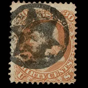 Lot 124 - UNITED STATES: 1861 30c orange, black New York Foreign Mail "Six Point Star Inside Circle. "Pictoriai" cancellation - Image 1