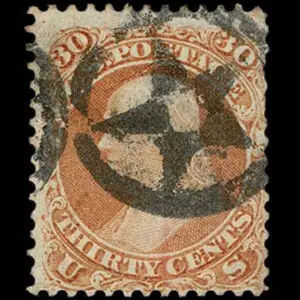 Lot 126 - UNITED STATES: 1861 30c orange, black New York Foreign Mail "Five Point Star inside Circle" cancellation - Image 1