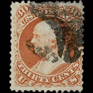 Lot 128 - UNITED STATES: 1861 30c orange, black New York Foreign Mail "Horse's Head" cancellation - Image 1