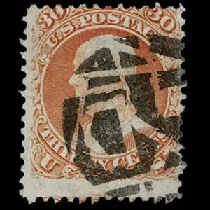 Lot 129 - UNITED STATES: 1861 30c orange, black New York Foreign Mail "Intricate Geometric" cancellation - Image 1