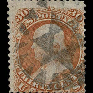 Lot 131 - UNITED STATES: 1861 30c orange, black New York Foreign Mail "Star of David Inside Cogged Circle" cancellation - Image 1