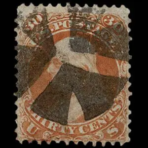 Lot 132 - UNITED STATES: 1861 30c orange, black New York Foreign Mail "Three Segment" cancellation - Image 1