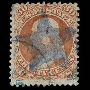 Lot 135 - UNITED STATES: 1861 30c orange, ultramarine Five Point Star cancellation - Image 1