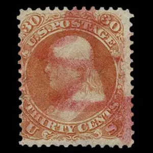 Lot 136 - UNITED STATES: 1861 30c orange, used with letter "W" cancellation - Image 1