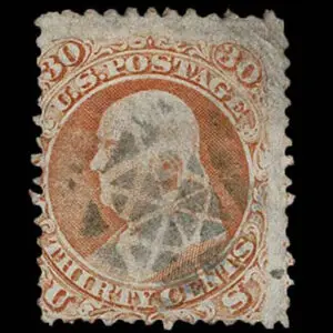 Lot 137 - UNITED STATES: 1861 30c orange, used with black "Garden Paths" cancellation - Image 1