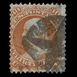 Lot 139 - UNITED STATES: 1861 30c orange, used with black "Four Point Star Inside Circle" cancellation - Image 1