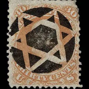Lot 140 - UNITED STATES: 1861 30c orange, used with Hebron CT "Negative Star if David" cancellation - Image 1