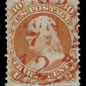 Lot 141 - UNITED STATES: 1861 30c orange, used with red "New York 12" exchange marking cancellation - Image 1