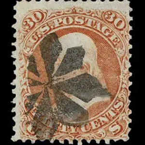 Lot 142 - UNITED STATES: 1861 30c orange, used with black 8 Segmented Rosette cancellation - Image 1