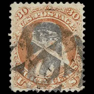 Lot 143 - UNITED STATES: 1861 30c orange, used with black New York City Five Point Star with negative letter "U" - Image 1