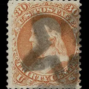 Lot 144 - UNITED STATES: 1861 30c orange, used with black large Outlined Five Point Star cancellation - Image 1