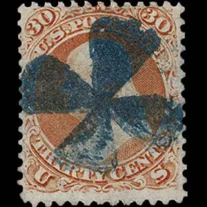 Lot 145 - UNITED STATES: 1861 30c orange, used with large blue Maltese Cross cancellation - Image 1