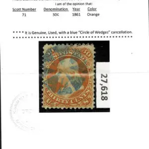 Lot 148 - UNITED STATES: 1861 30c orange, used with blue "Circle of Wedges", cancellation - Image 3