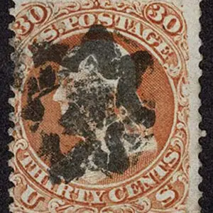 Lot 151 - UNITED STATES: 1868 30c orange "F" Grill, used with  black San Francisco fancy 8 Point Star cancellation - Image 1