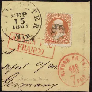 Lot 154 - UNITED STATES: 1861 30c orange with Stillwater Min black "Rain of Circles" - Image 1