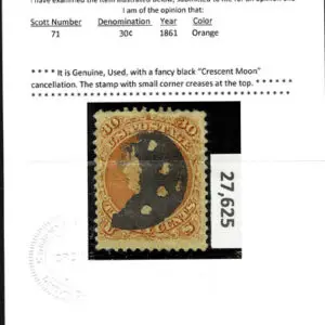 Lot 156 - UNITED STATES: 1861 30c orange with black "Crescent Moon"  cancellation - Image 3