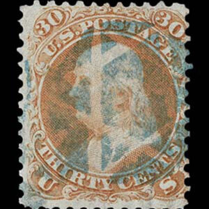 Lot 158 - UNITED STATES: 1861 30c orange with blue negative "Star of David" cancellation - Image 1