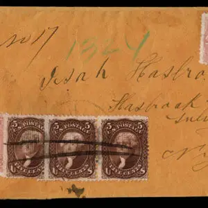 Lot 161 - UNITED STATES Used from California: 1868 5c red brown PAIR plus single , plus 2 copies 1861-63 3c rose - Image 1