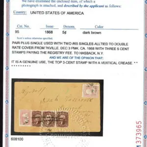 Lot 161 - UNITED STATES Used from California: 1868 5c red brown PAIR plus single , plus 2 copies 1861-63 3c rose - Image 3