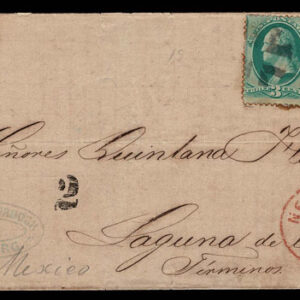 Lot 163 - UNITED STATES: Germany to Mexico via the United States; 1870; 3c green 2 copies tied by segmented cross - Image 1