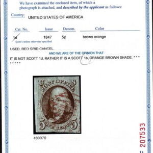 Lot 016 - UNITED STATES: 1847 5c orange brown - Image 3