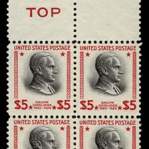 Lot 172 - UNITED STATES: 1938, $5 carmine & black TOP BLOCK OF FOUR - Image 1
