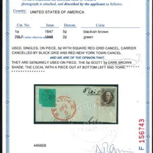 Lot 020 - UNITED STATES: 1847 5c dark brown - Image 3