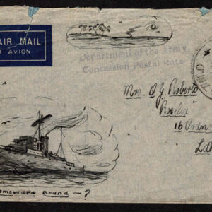 Lot 210 - AUSTRALIA; WWII Military Mail; 1937 -46:  Hand-drawn "Homeward Bound"  ship and dreamy island - Image 1