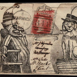 Lot 217 - GREAT BRITAIN: 1860's lovely hand-drawn intricate evil "Punch" character with dog on stacks of volumes - Image 1