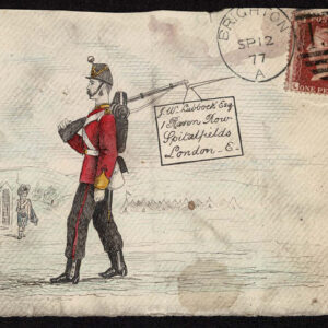 Lot 218 - GREAT BRITAIN: 1877 hand-drawn ink and colored front, showing a soldiers camp - Image 1
