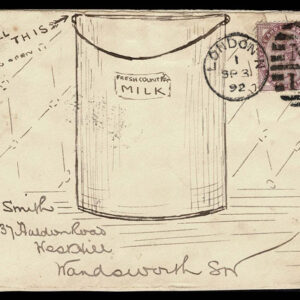 Lot 221 - GREAT BRITAIN: 1877 hand-drawn black pen and ink of a country Milk container - Image 1