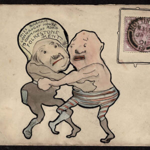 Lot 222 - GREAT BRITAIN: 1901 colorized pen and ink drawing depicting 2 partly clothed wrestlers envelope - Image 1