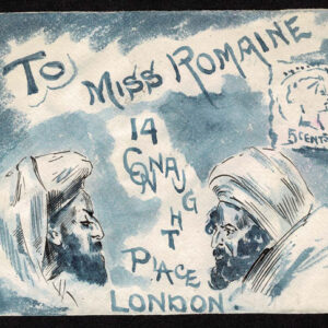 Lot 234 - GREAT BRITAIN: Two hand-drawn and colored  fronts one depicting Arabs and a 5c stamp, the other has bed bugs - Image 1