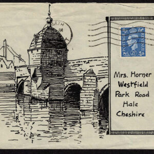 Lot 235 - GREAT BRITAIN 1948 pen and ink drawing of a bridge, possibly in Bath with clear addressing pane - Image 1