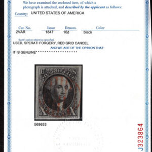 Lot 252 - SPERATI Reproduction: 1847 10c black grid cancel - Image 3