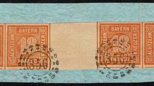 Lot 324 - FORGERIES & FANTASIES: German States Bavaria 18K orange gutter strip of four - Image 1