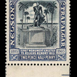 Lot 339 - BARBADOS: 1907 Nelson Centenary, 2 1/2d black & Indigo, never hinged, Bottom Sheet Margin Copy - Image 1