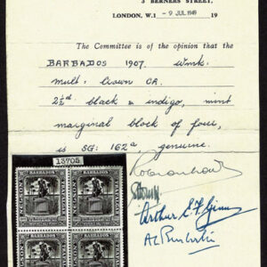 Lot 339 - BARBADOS: 1907 Nelson Centenary, 2 1/2d black & Indigo, never hinged, Bottom Sheet Margin Copy - Image 3