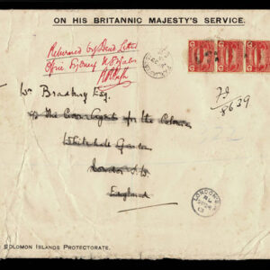 Lot 346 - BRITISH SOLOMON ISLANDS: 1911 4d red on yellow STRIP OF THREE - Image 1