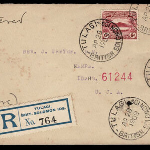 Lot 348 - BRITISH SOLOMON ISLANDS: Used to the United States; 1908 to 1911 1/2d to 1s (less 1911 4d) set of seven on TWO sequentially matching registered envelopes - Image 1