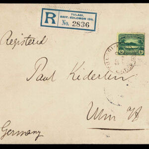 Lot 349 - BRITISH SOLOMON ISLANDS: Used to Germany, 1910 5sh green on yellow tied by TULAGI SP 9 BRITISH SOLOMON IDS c.d.s - Image 1